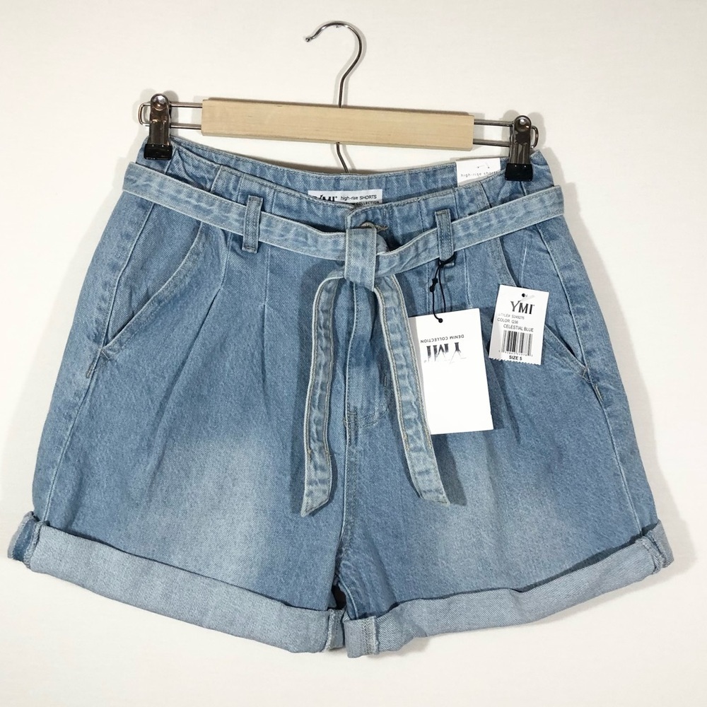 YMI Belted Mom Jeans Shorts in Light Blue  5/27 - Picture 2 of 14